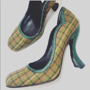 PRADA Authentic Green Tartan Plaid Italy Heels 7.5